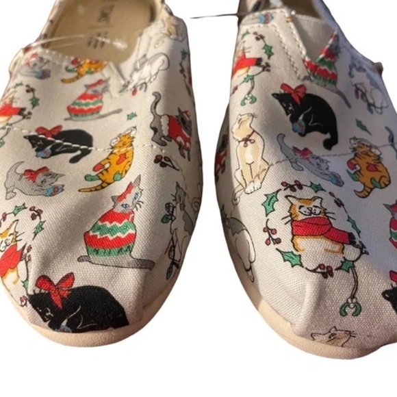 Toms‎ Christmas Cats Shoes 8 Holiday Flats Slip On - Picture 5 of 6